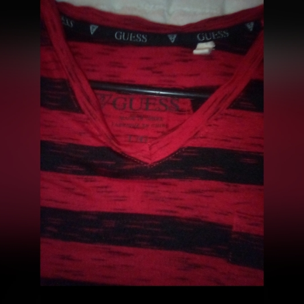 Guess Red and Black V-Neck Tee